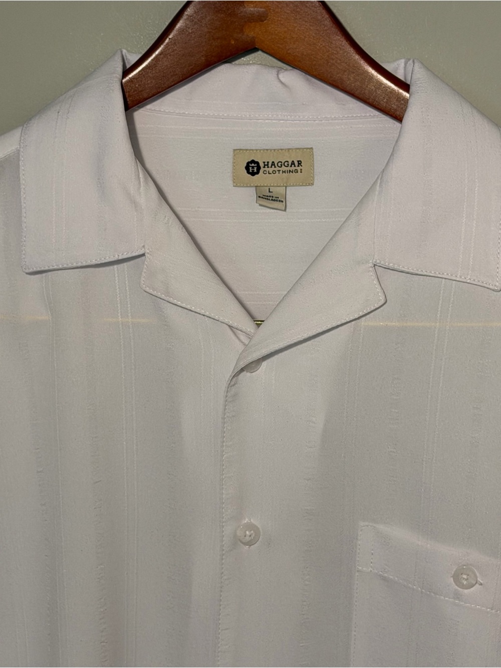 Haggar Men's White Short-Sleeve Island-Inspired Camp Collar Button-Down Shirt